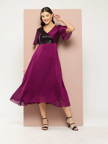 Sequins Yoke Wine party Maxi dress
