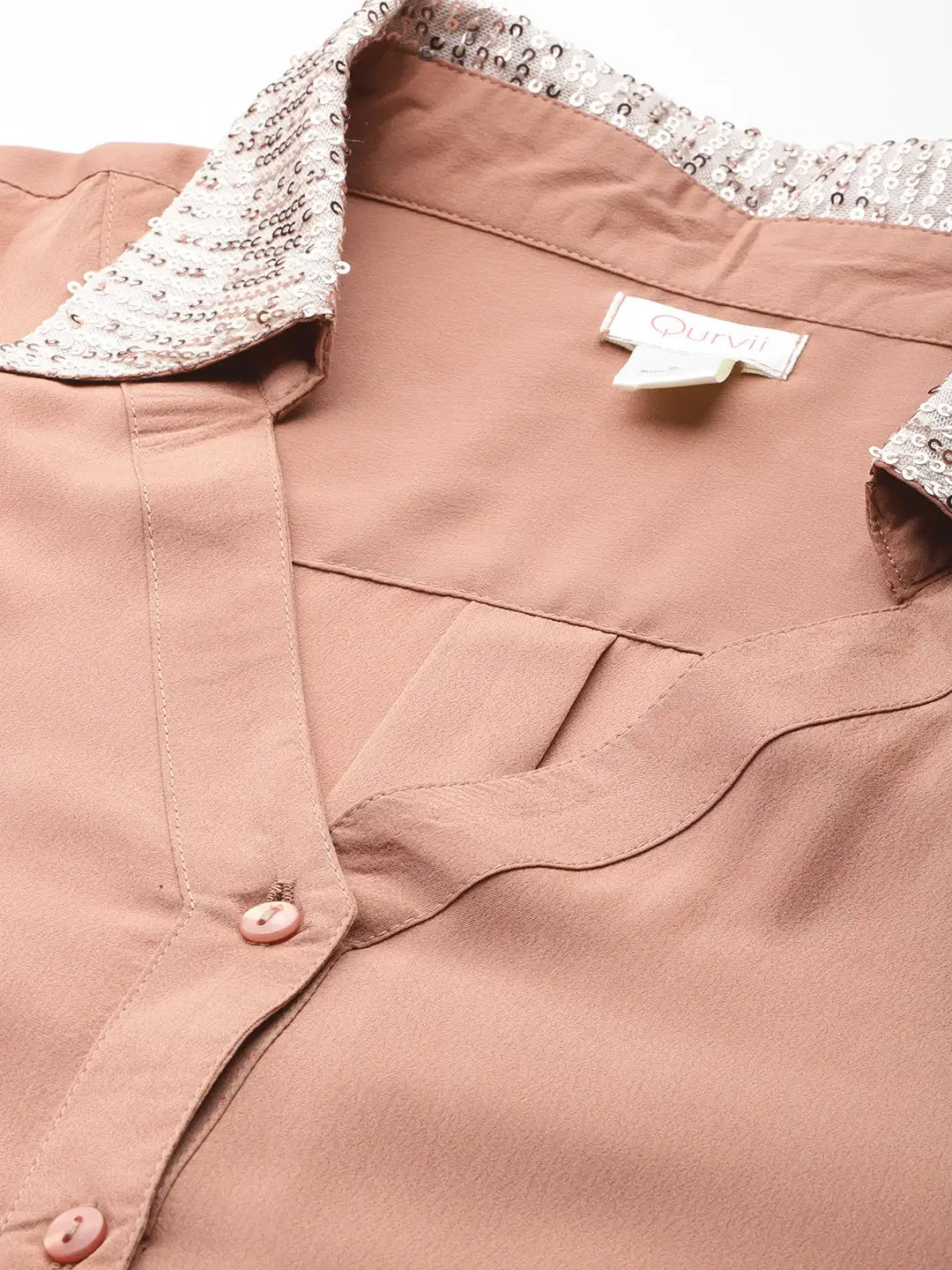 Caramel French crepe Sequins collar Shirt
