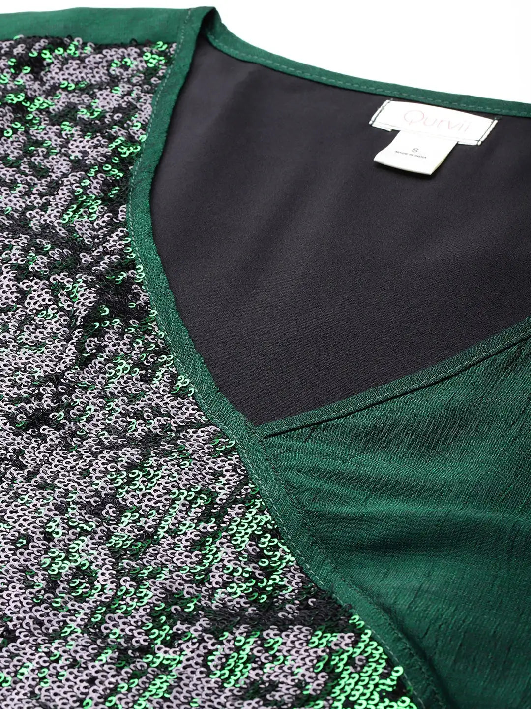 Green Silk Sequins Yoke Party Maxi Dress