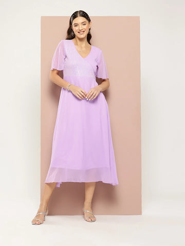 Lavender Sequins Yoke party Maxi dress