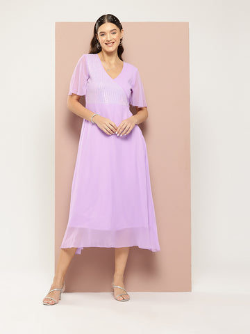 Lavender Sequins Yoke party Maxi dress