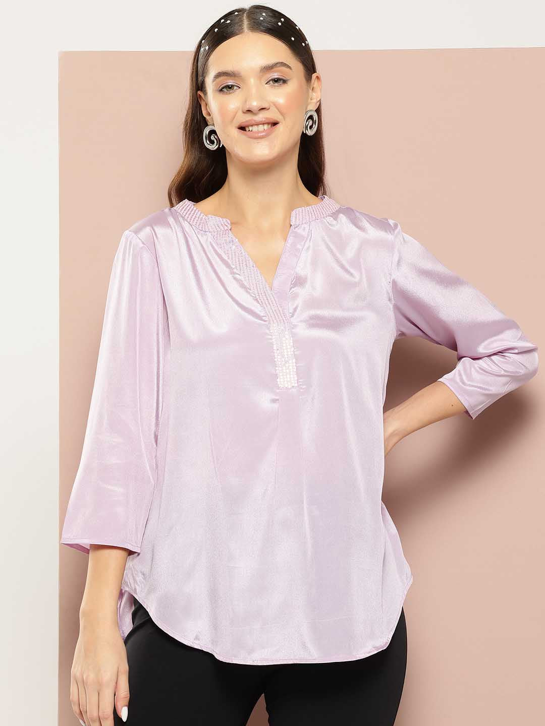 Festive party Lavender silk half placket shirt