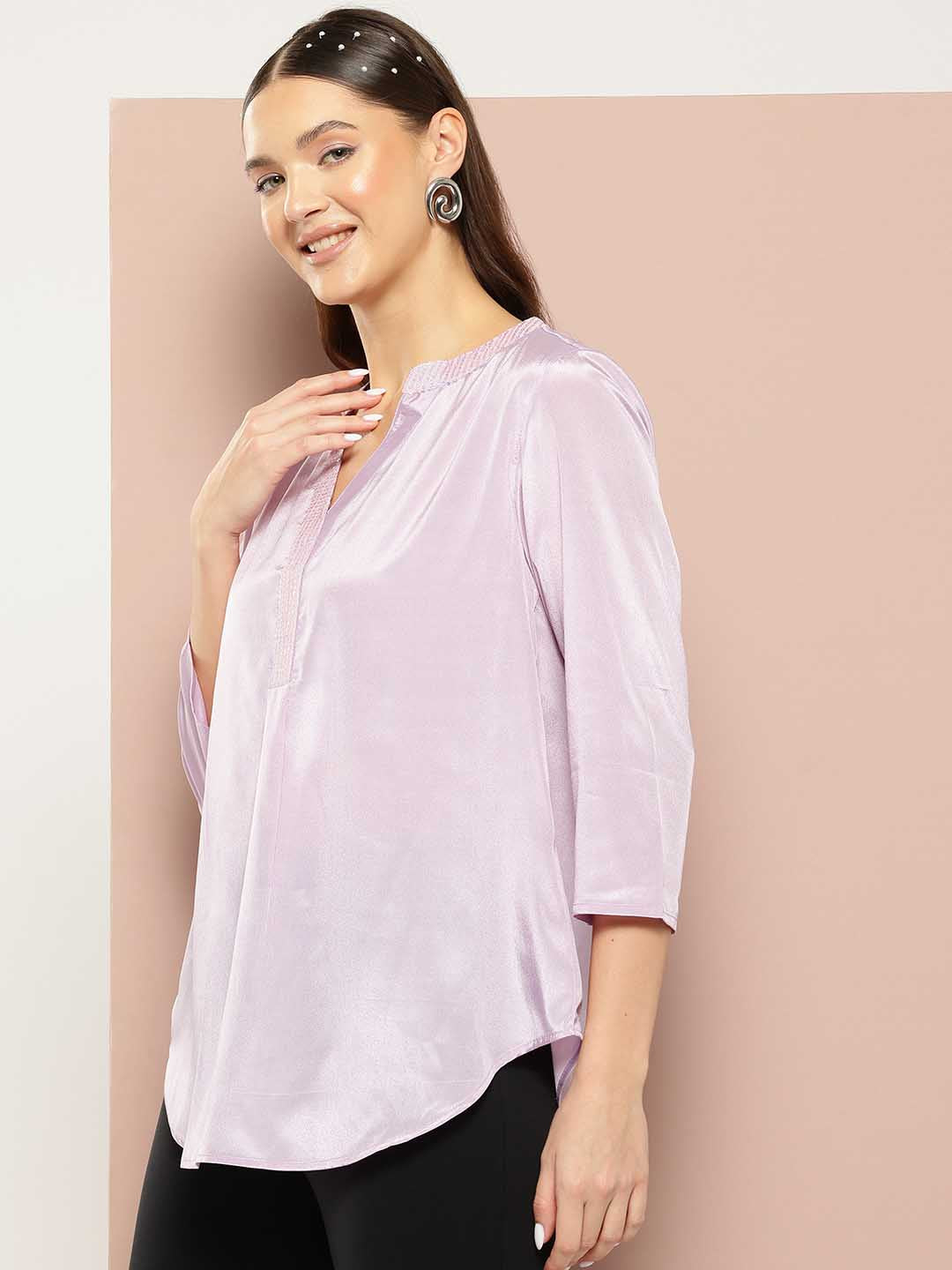 Festive party Lavender silk half placket shirt