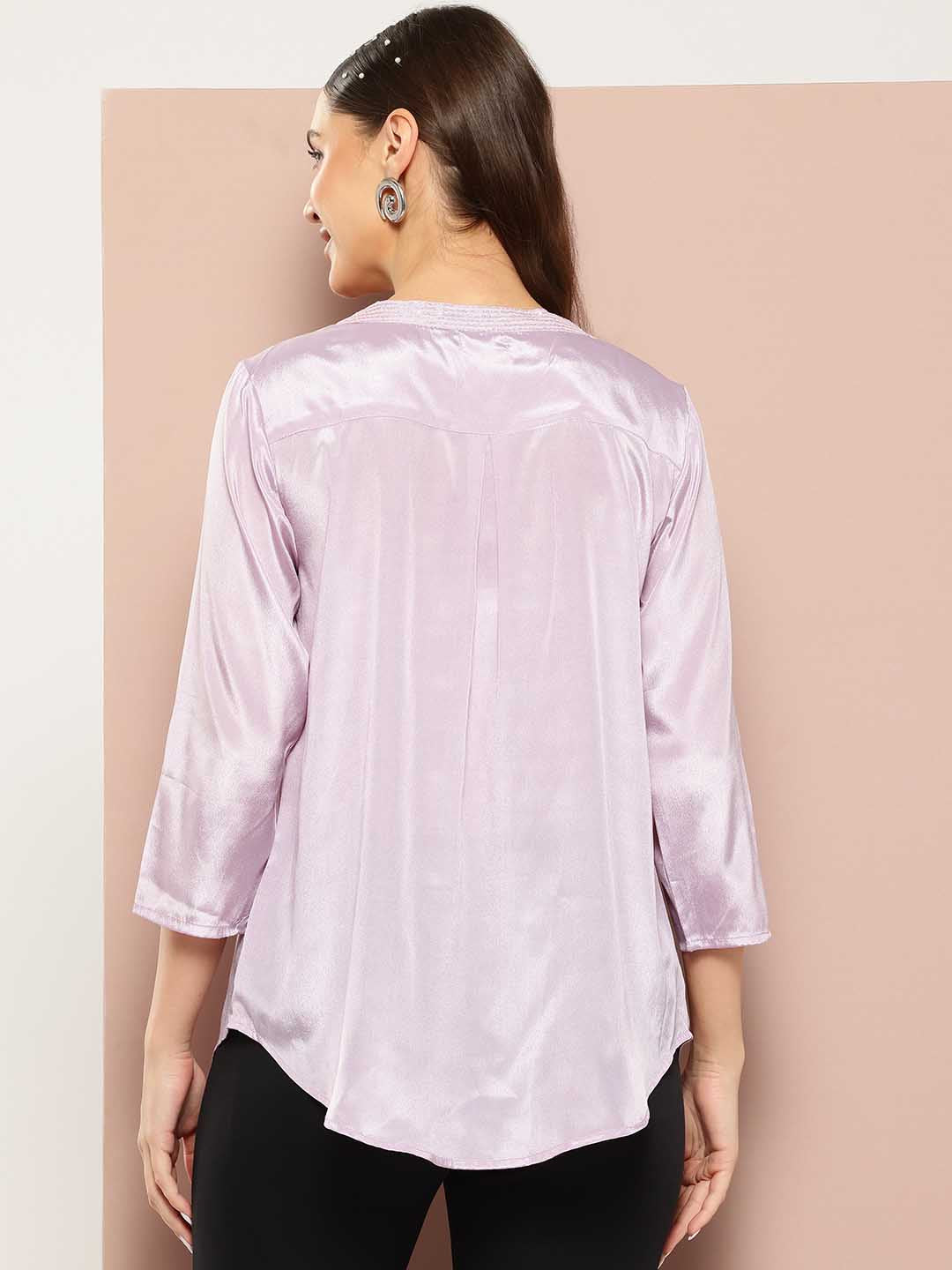 Festive party Lavender silk half placket shirt