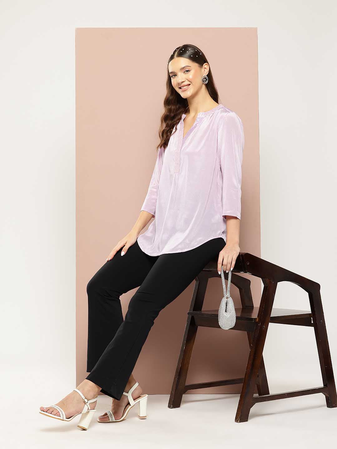 Festive party Lavender silk half placket shirt