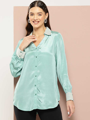 Sea green silk crepeparty shirt