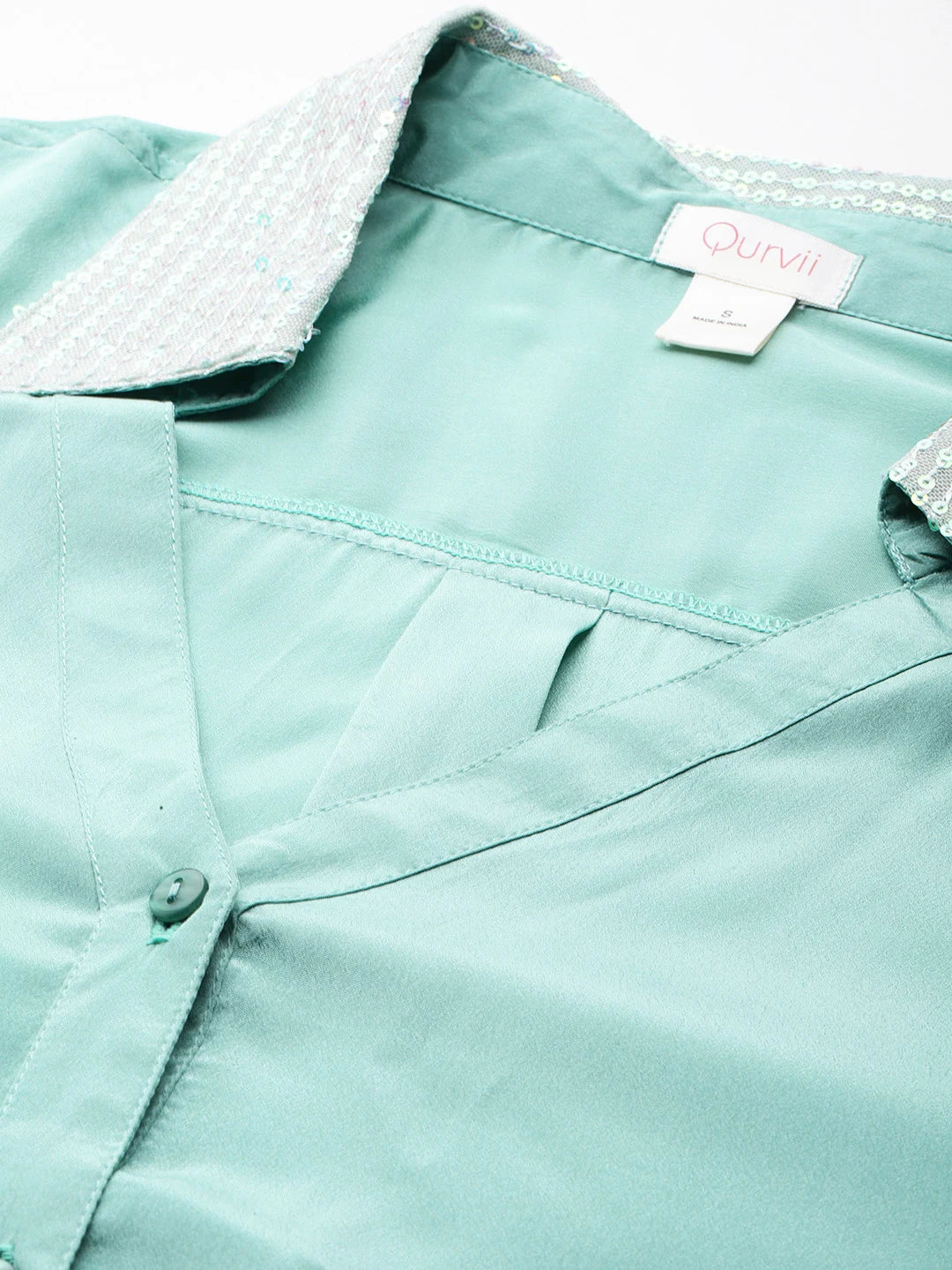 Sea green silk crepe party shirt