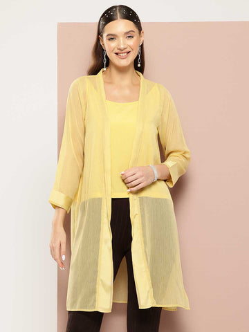 Yellow shimmery georette embelished party shrug