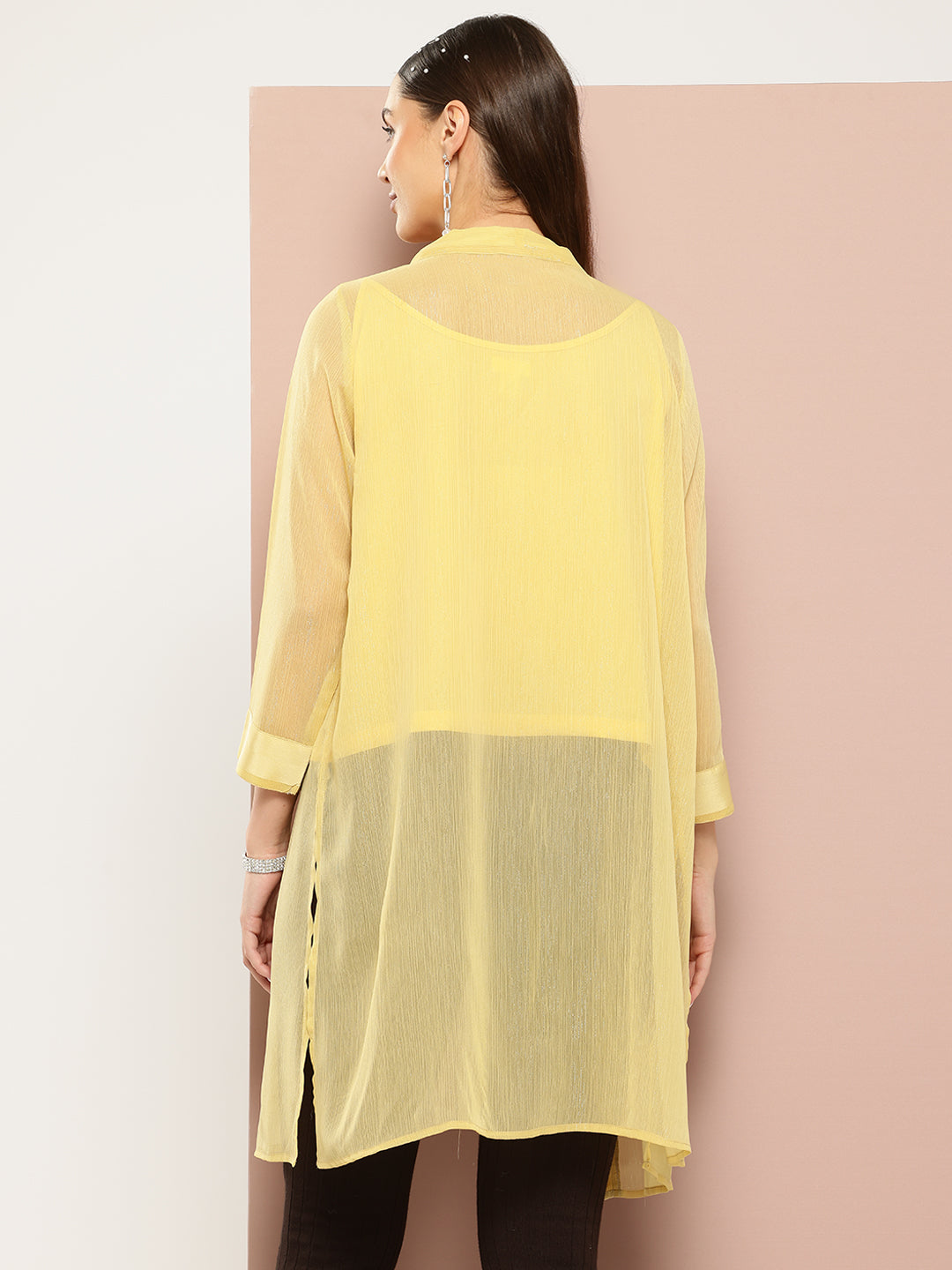 Yellow shimmery georette embelished party shrug