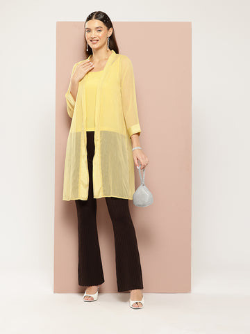 Yellow shimmery georette embelished party shrug