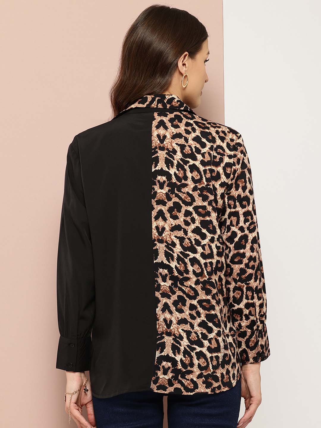 Half Leopard Print & half solid black Shirt