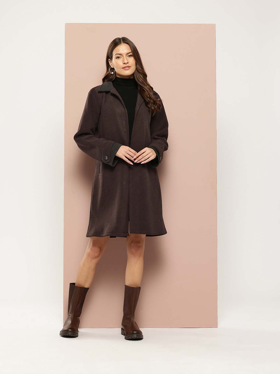 Coffee Brown Long Coat with Side Pockets