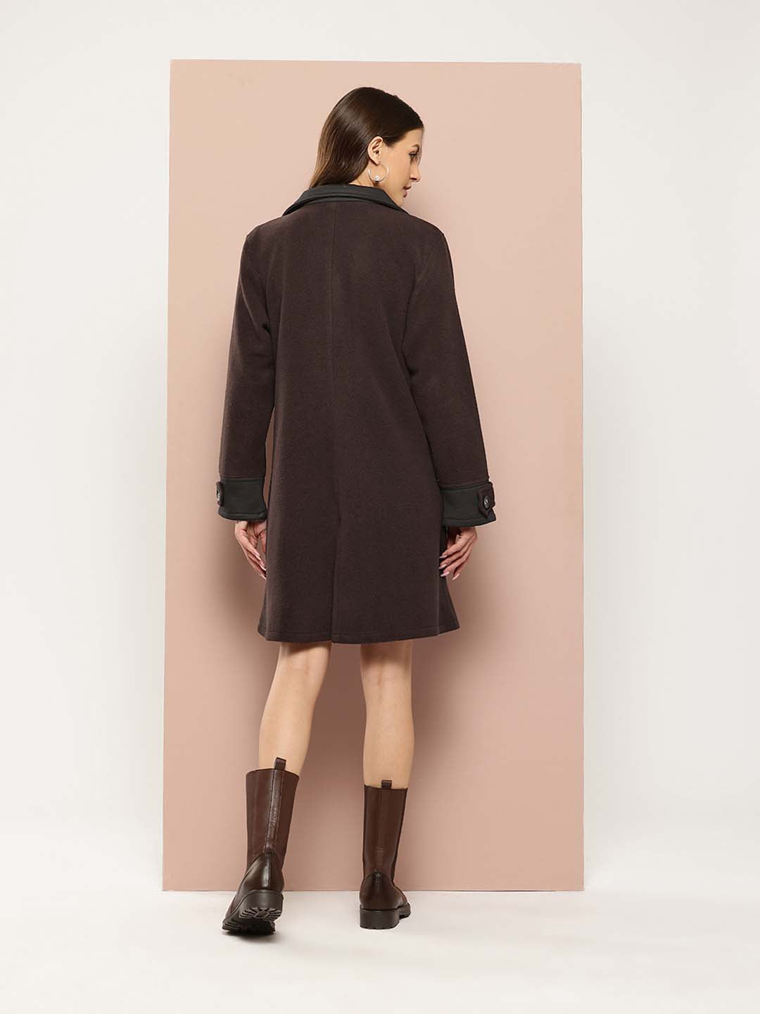 Coffee Brown Long Coat with Side Pockets