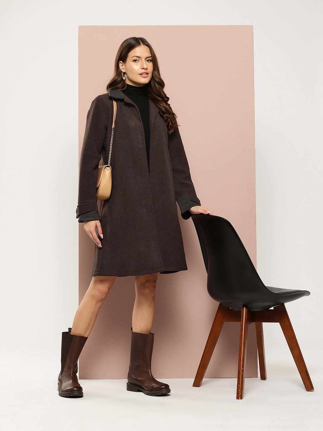 Coffee Brown Long Coat with Side Pockets