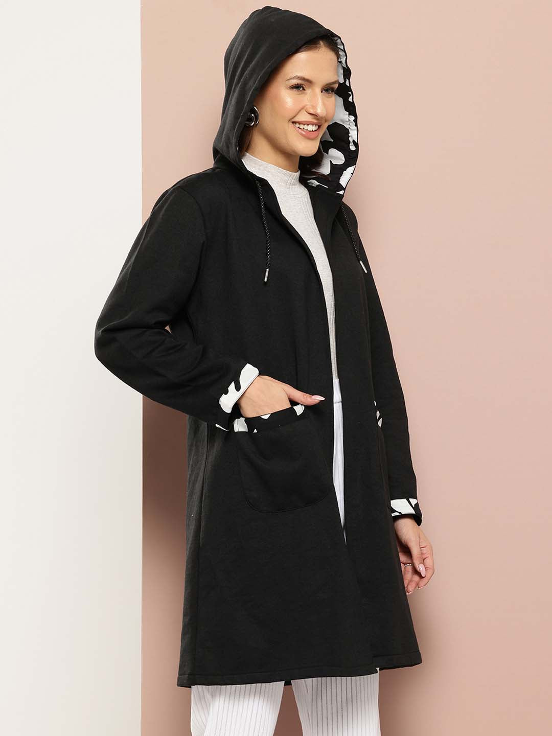 Long Jacket With Printed Hoddie