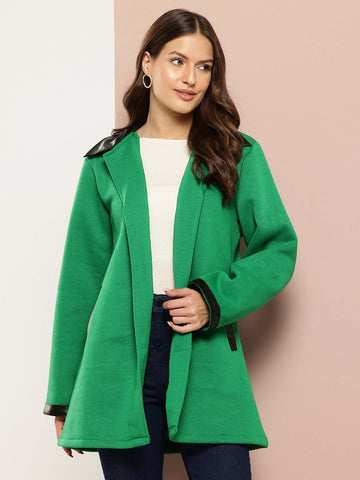 Green long jacket with leather collar