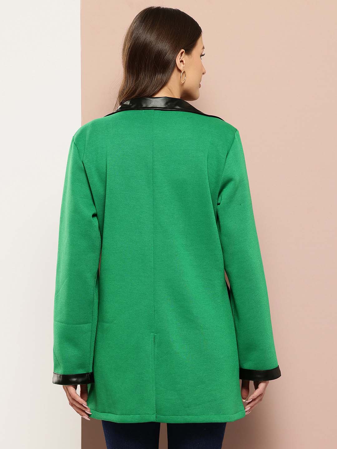 Green long jacket with leather collar