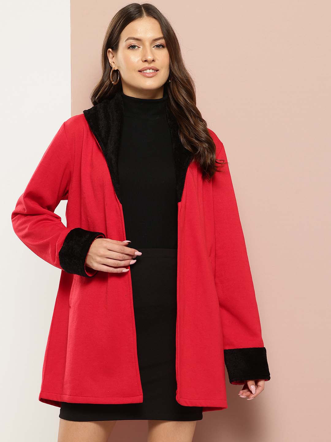 Red jacket with spread fur collar