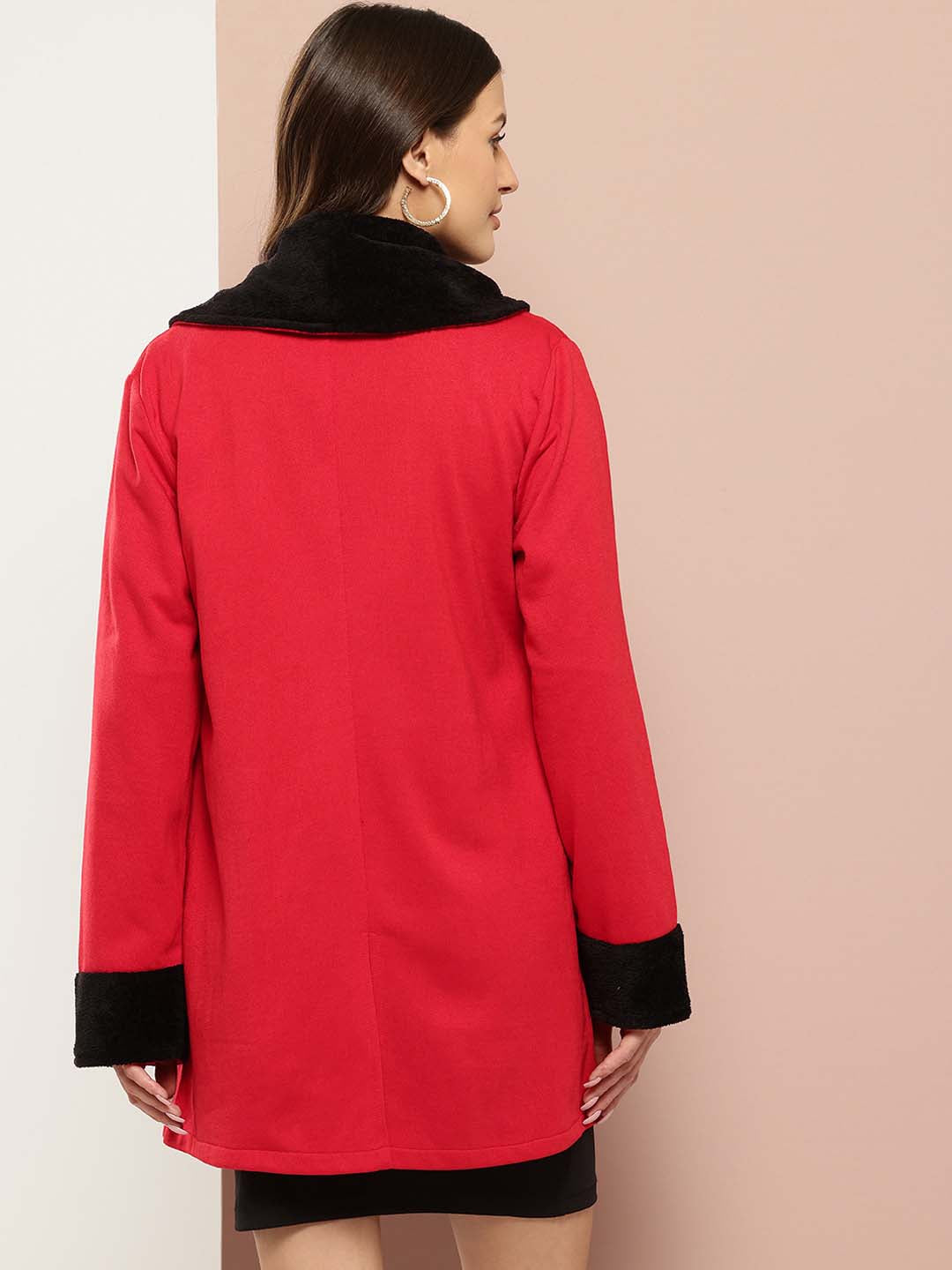 Red jacket with spread fur collar