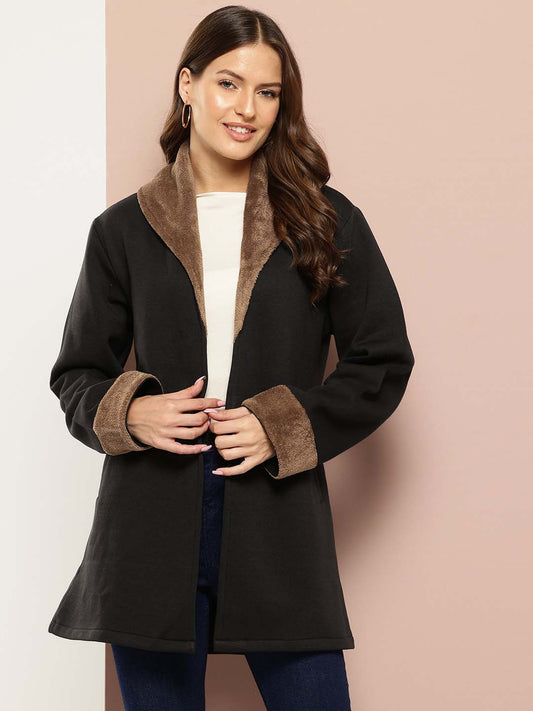 Black jacket with spread fur collar