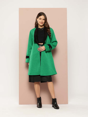 Green long coat with black fur collar