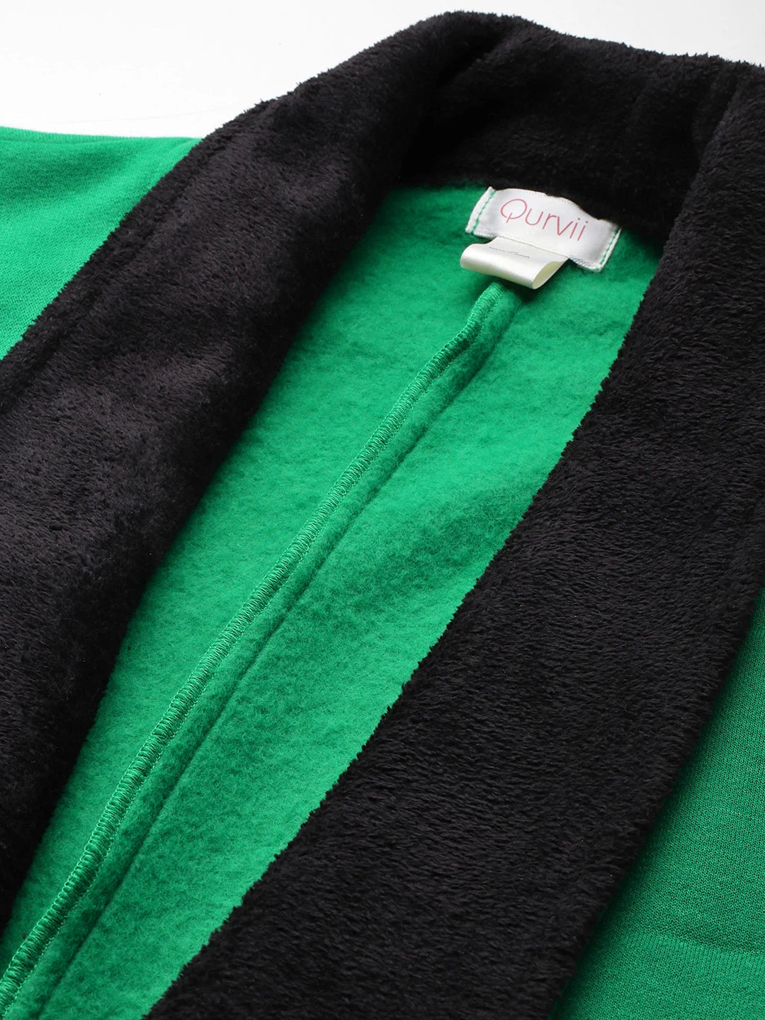 Green long coat with black fur collar