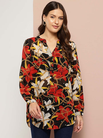 Chain Print half-placket shirt with full sleeves and cuffs