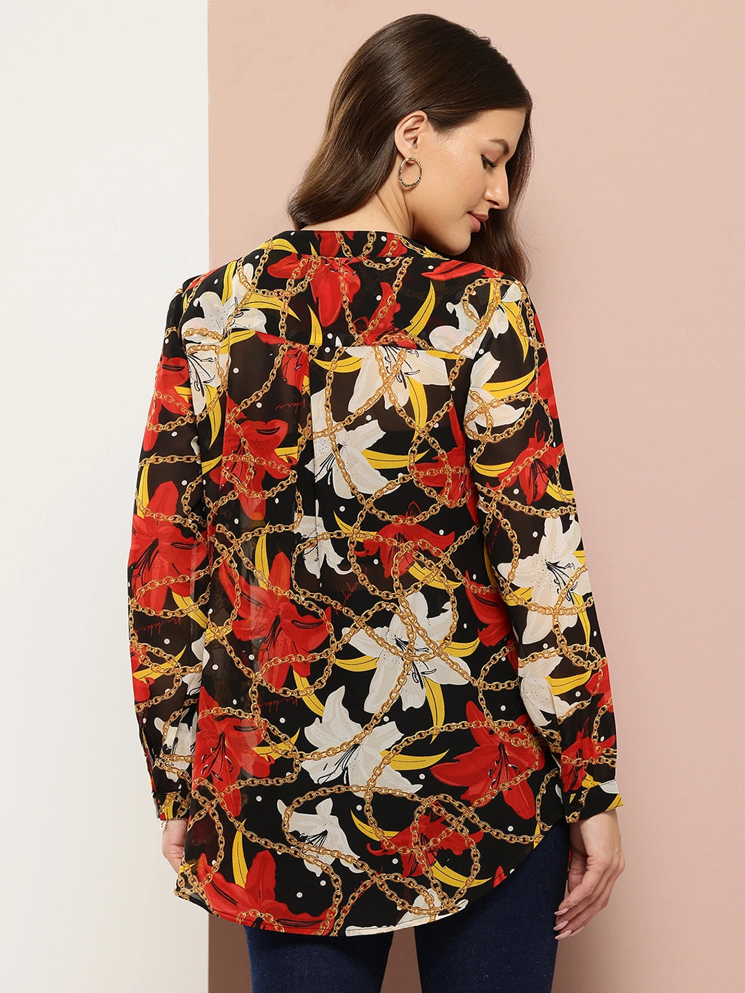 Chain Print half-placket shirt with full sleeves and cuffs