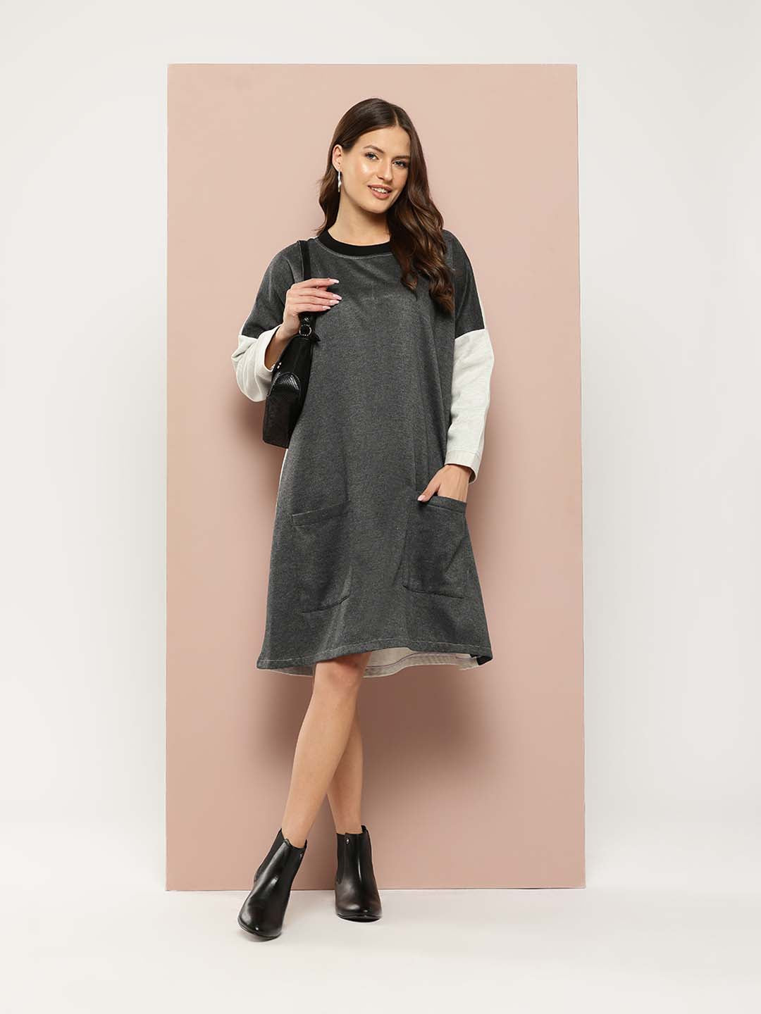 Color-block winter gray midi dress