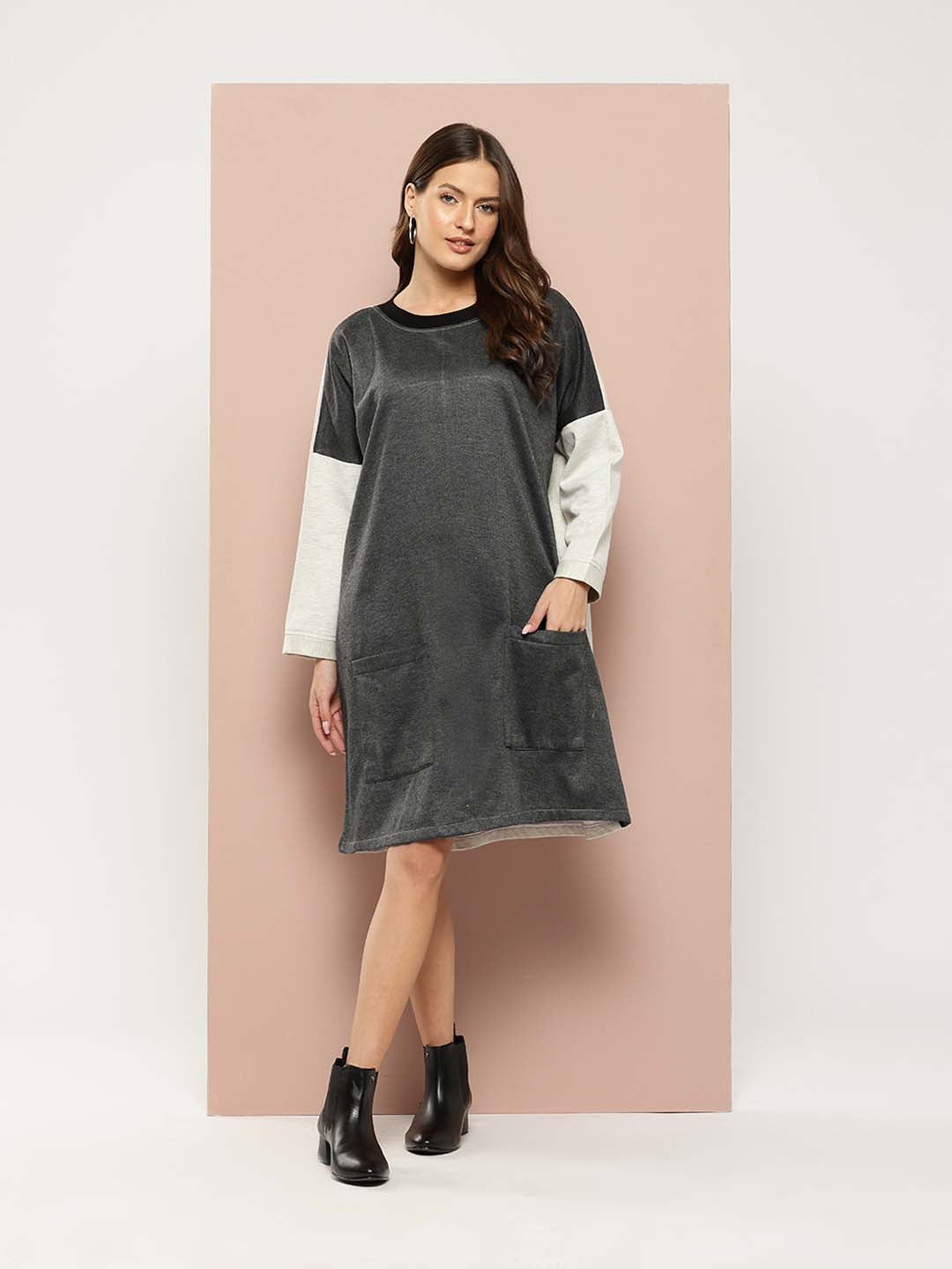 Color-block winter gray midi dress