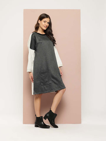 Color-block winter gray midi dress