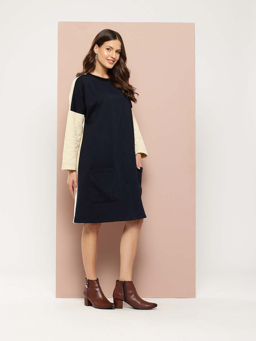 Color-block winter Blue midi dress