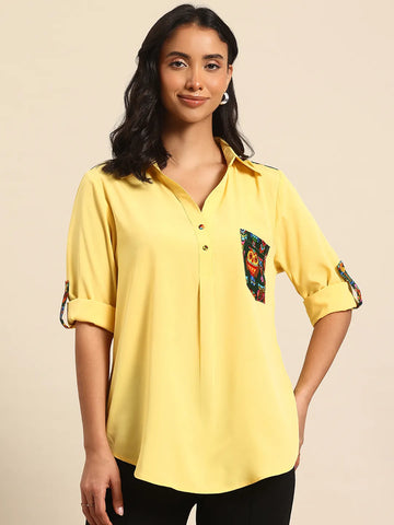 Yellow half placket collared shirt