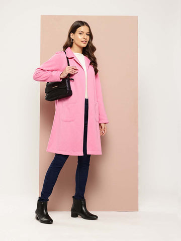 Baby pink fleece long jacket