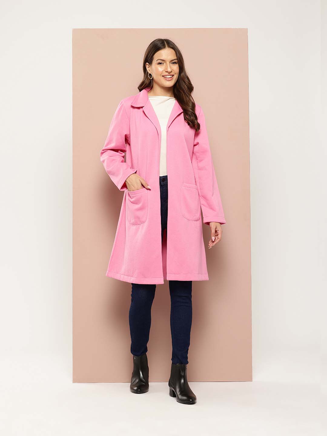 Baby pink fleece long jacket