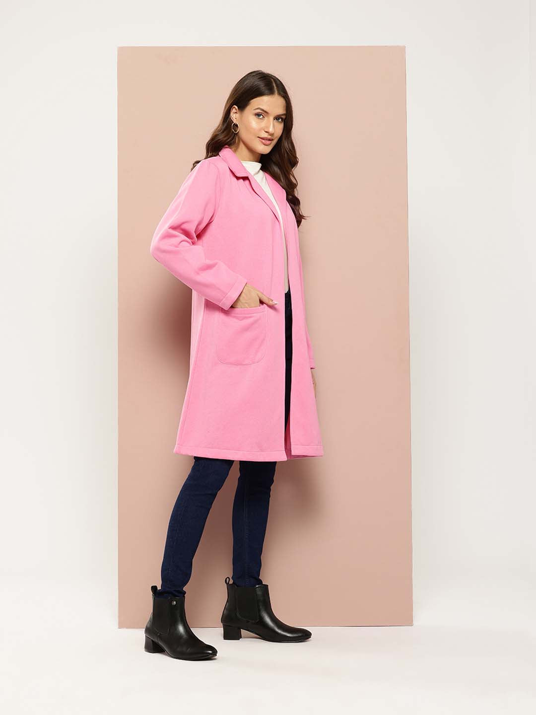 Baby pink fleece long jacket