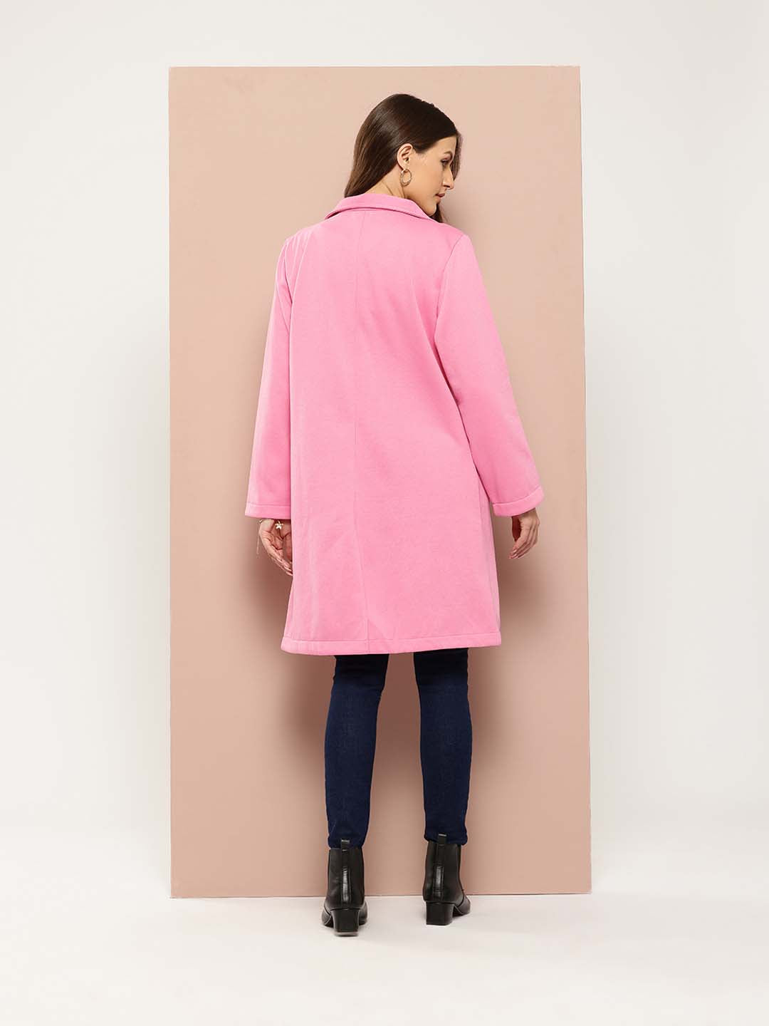 Baby pink fleece long jacket