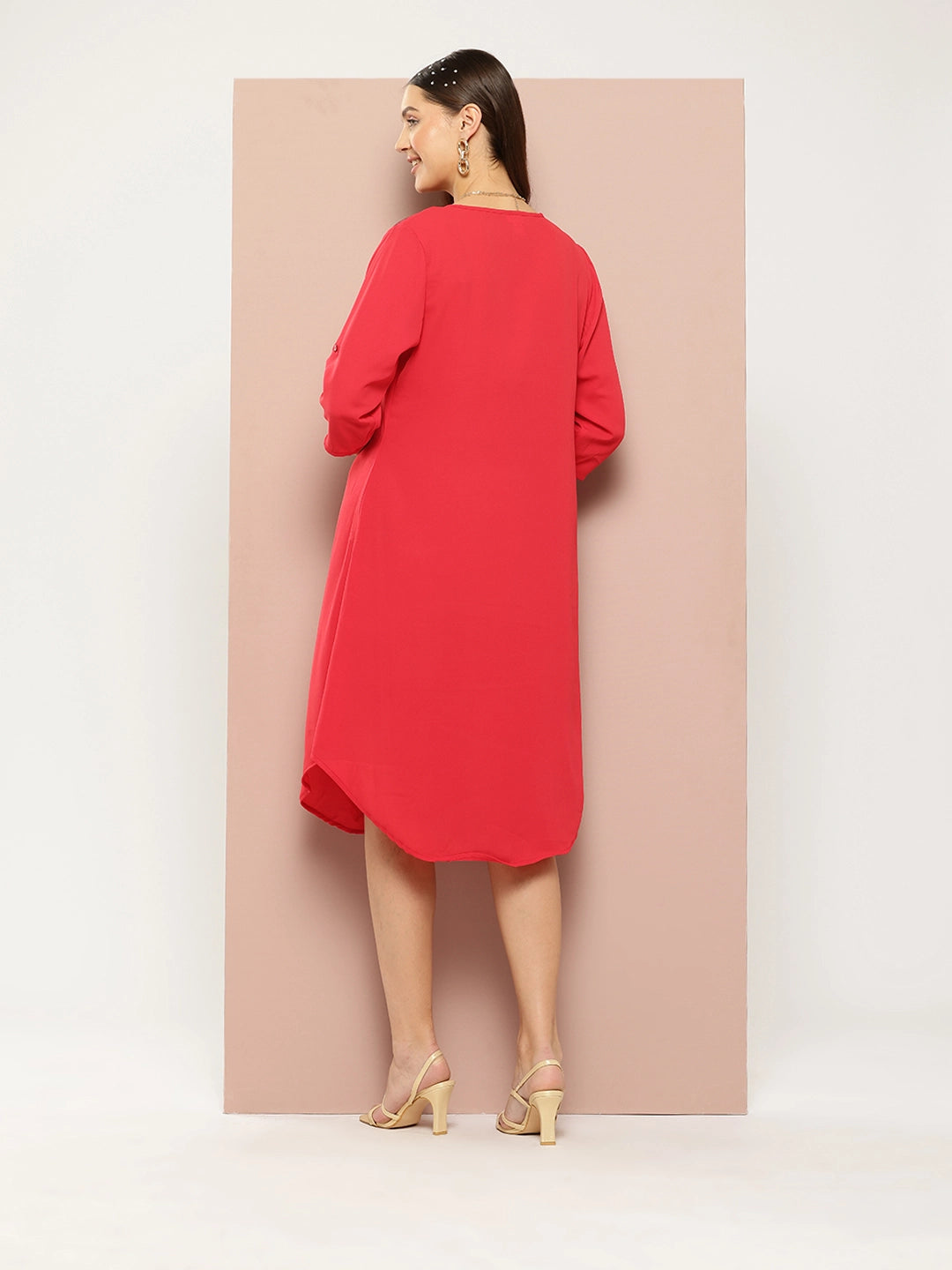 Red slit dress with sequin embellishment