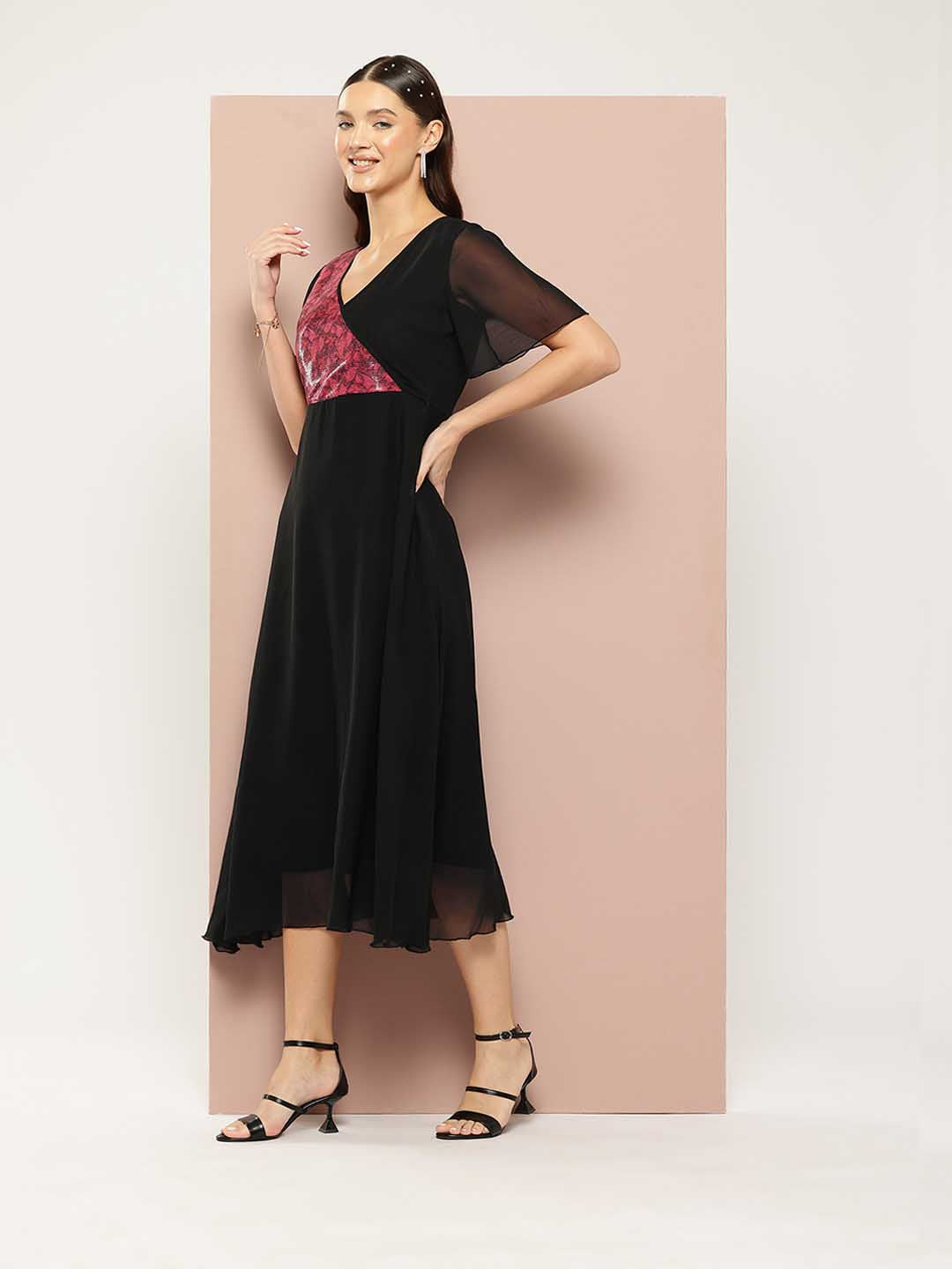 Elegant Black georgette party Maxi dress.