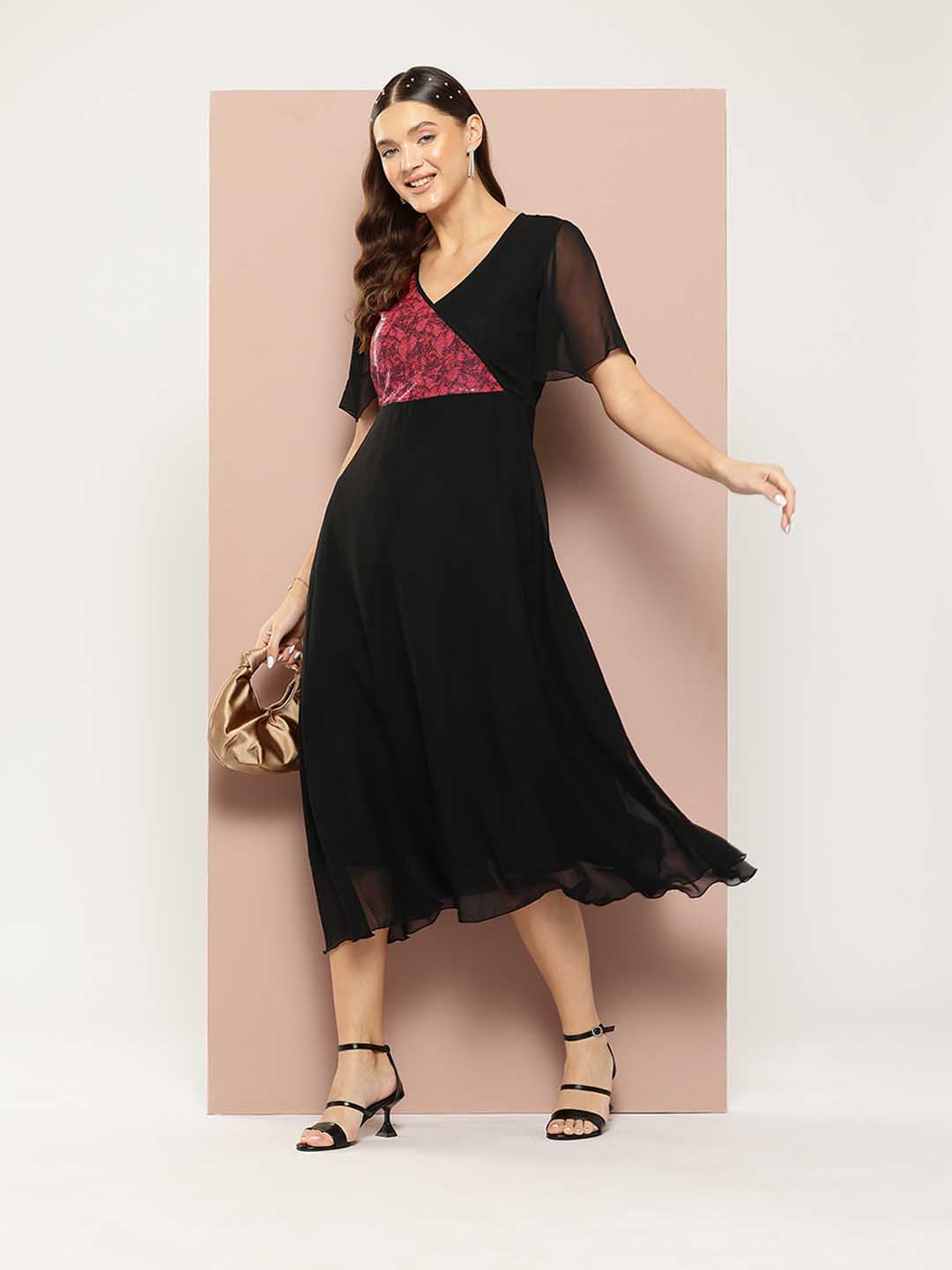 Elegant Black georgette party Maxi dress.