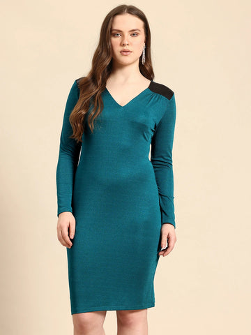 Bodycon dress with sequin shoulder patch