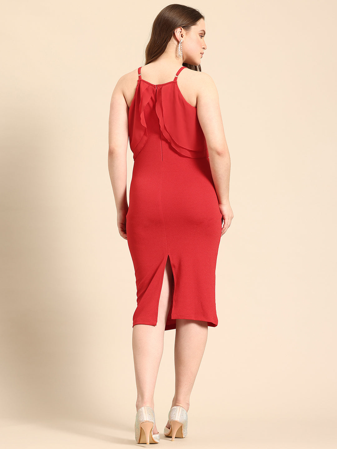 Red bodycon frill dress