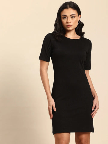 Black bodycon dress with back sequin strap