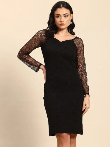 Black bodycon dress with net sleeves