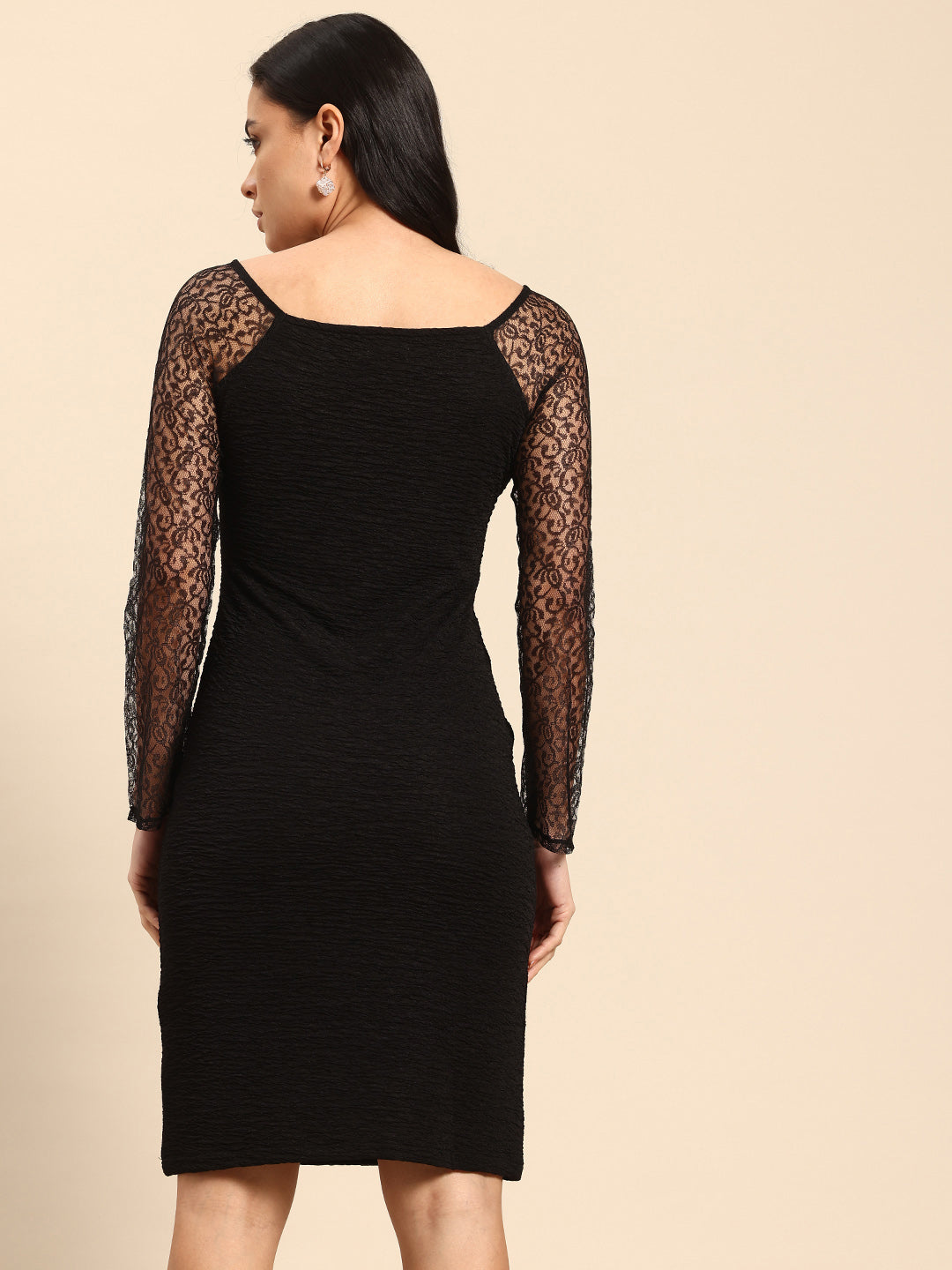 Black bodycon dress with net sleeves