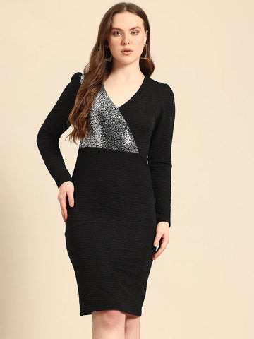Black bodycon dress with sequin embellishment