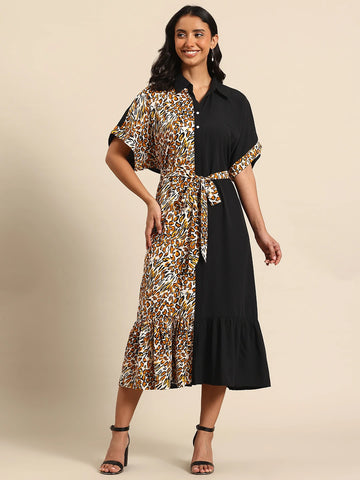 Color-block oversized dress with belt