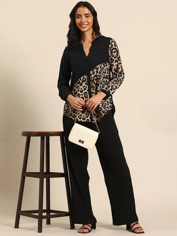 Color-block animal print shirt