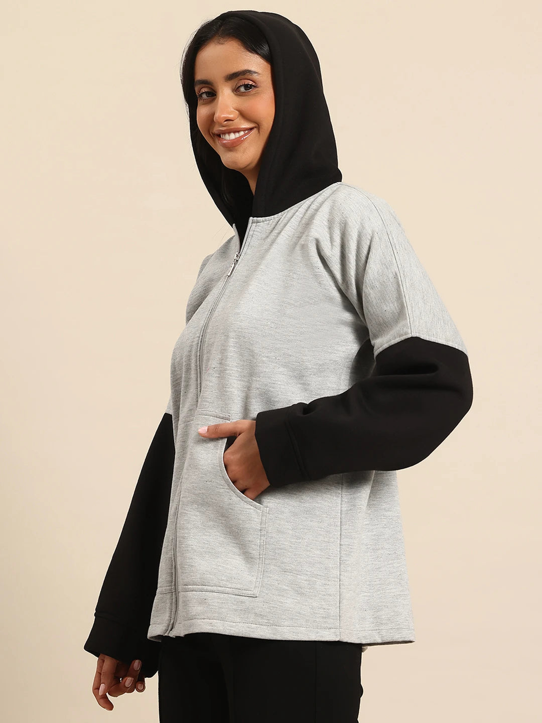 Color-block zipper hoodie