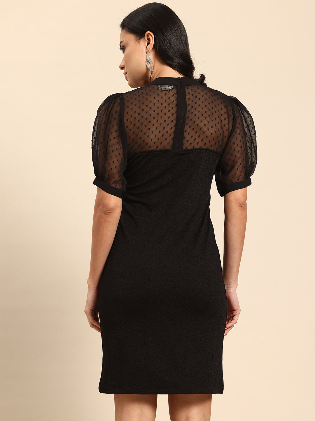 Black bodycon dress with puff sleeves